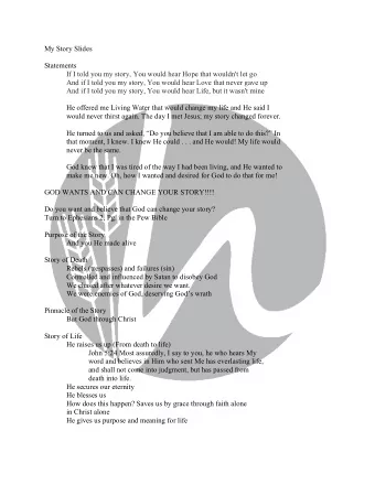 My Story Slides  Statements  If I told you my story, You would hear Hope that wouldn't let go  And