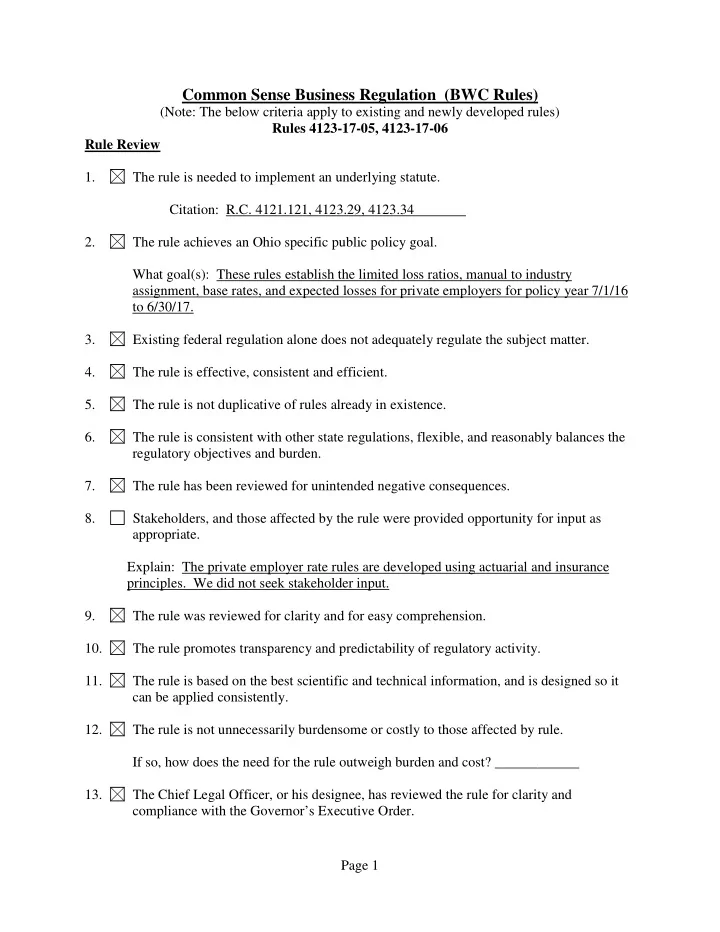 common sense business regulation bwc rules
