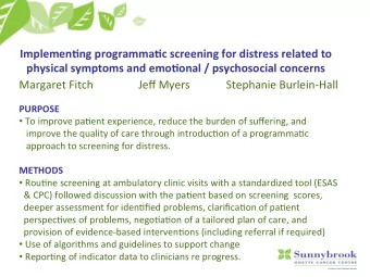 Implemen'ng)programma'c)screening)for)distress)related)to)
