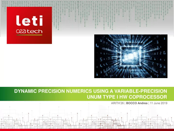 dynamic precision numerics using a variable precision