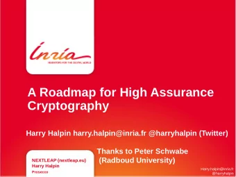 A Roadmap for High Assurance  Cryptography  Harry Halpin harry.halpin@inria.fr @harryhalpin