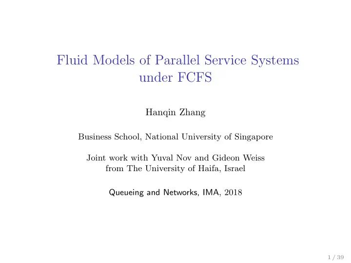 fluid models of parallel service systems under fcfs