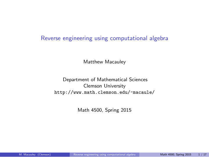 reverse engineering using computational algebra