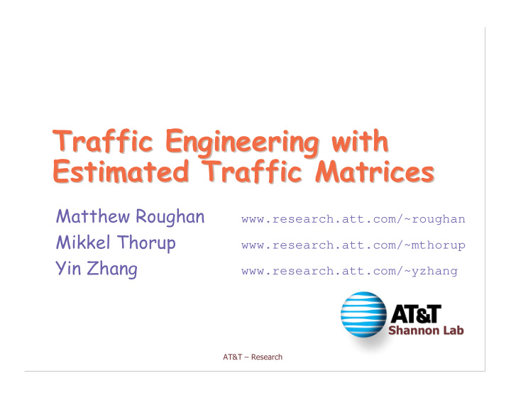 traffic engineering with traffic engineering with