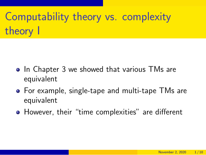 computability theory vs complexity theory i