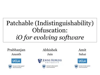 Patchable (Indistinguishability)  Obfuscation:  iO for evolving software  Prabhanjan  Abhishek