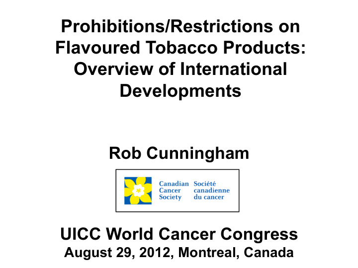 flavoured tobacco products overview of international