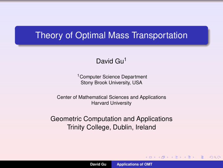 theory of optimal mass transportation