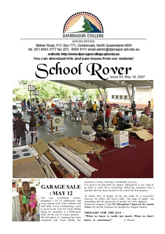 GARAGE SALE  go back to work. He is continuing follow-up treatment with a  machine that has been