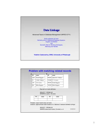 Data Linkage  Advanced Topics in Database Management (INFSCI 2711)  Some materials are from