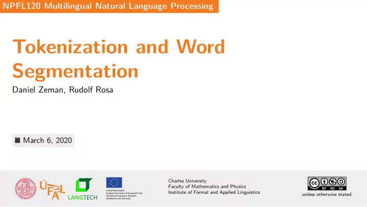tokenization and word segmentation