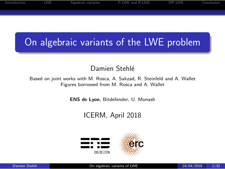 on algebraic variants of the lwe problem