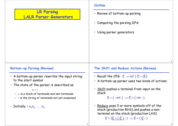 outline lr parsing review of bottom up parsing lalr