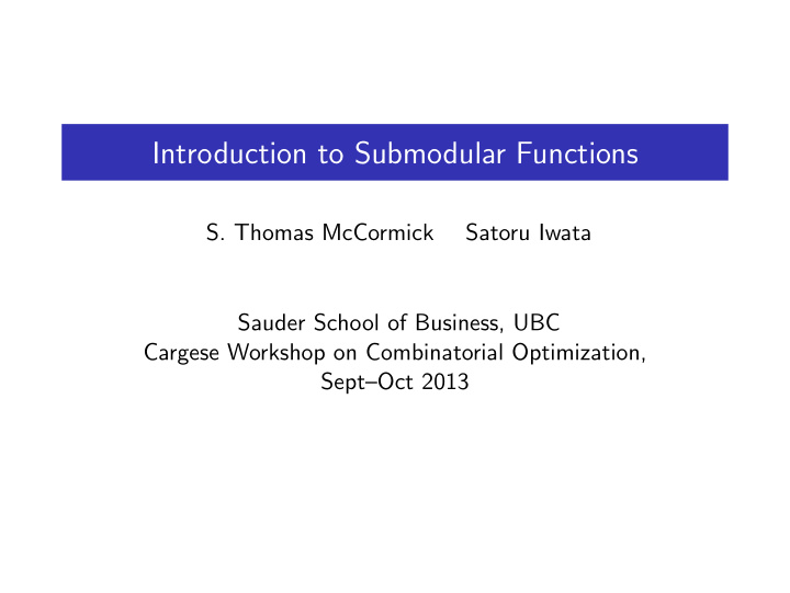 introduction to submodular functions