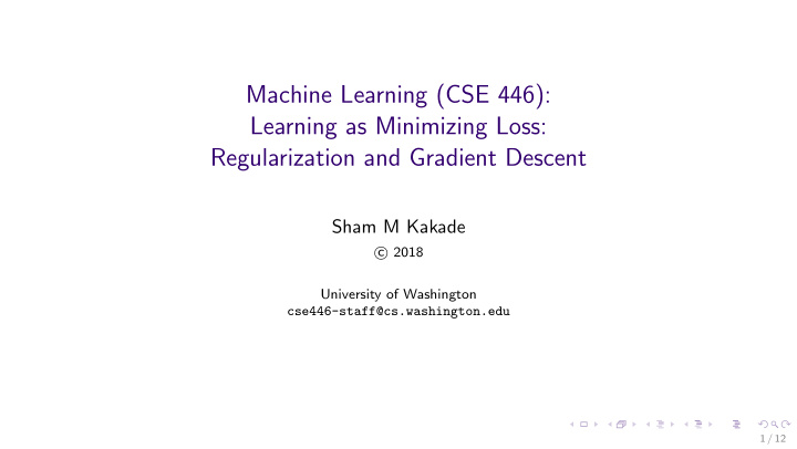 machine learning cse 446 learning as minimizing loss