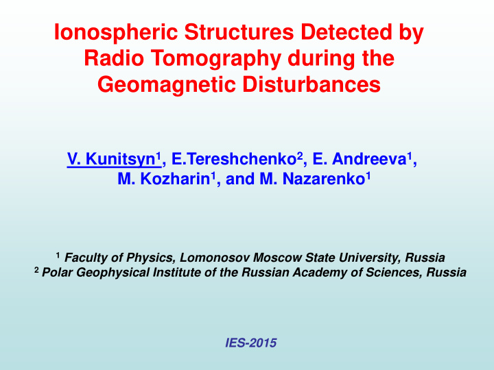 ionospheric structures detected by radio tomography