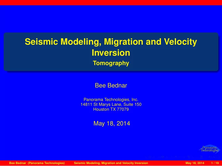 seismic modeling migration and velocity inversion
