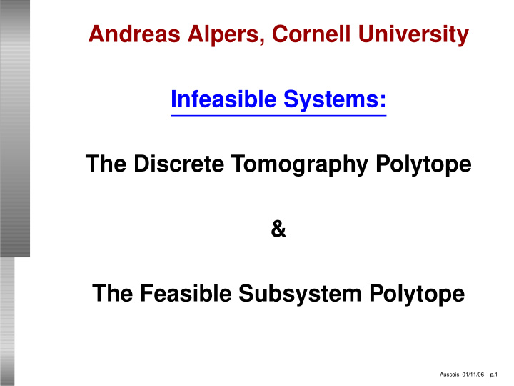 andreas alpers cornell university infeasible systems the