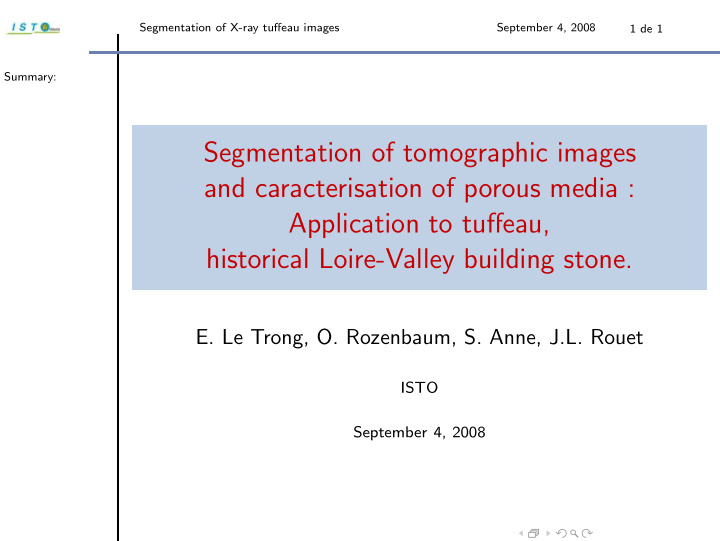segmentation of tomographic images and caracterisation of