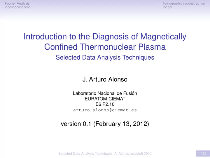 introduction to the diagnosis of magnetically confined