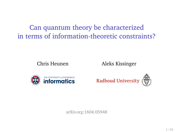 can quantum theory be characterized in terms of