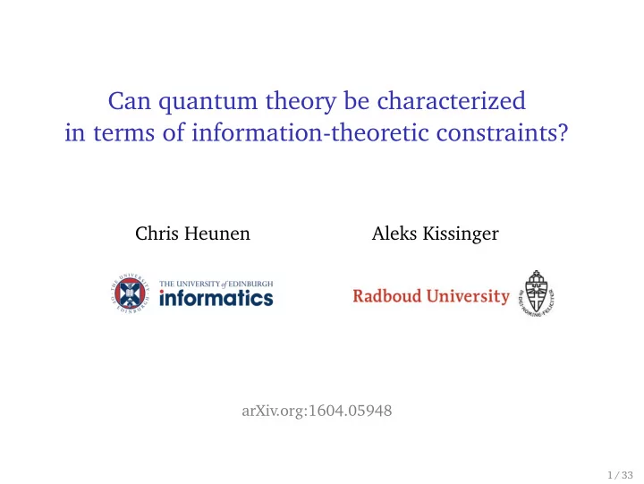 can quantum theory be characterized in terms of