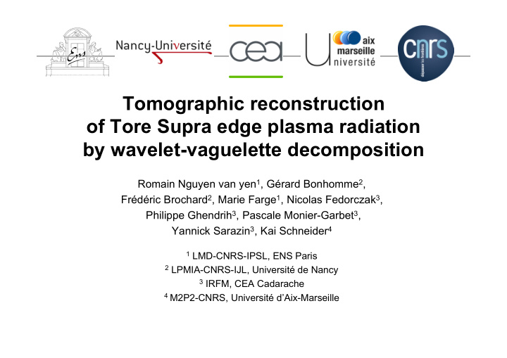 tomographic reconstruction of tore supra edge plasma