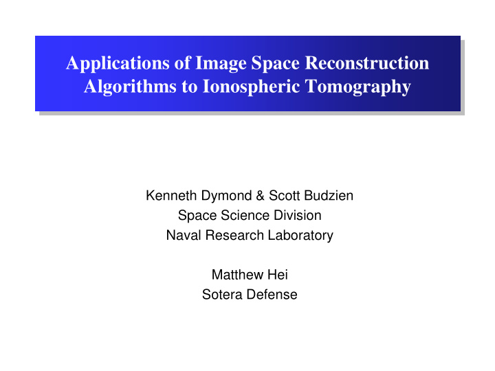 applications of image space reconstruction algorithms to