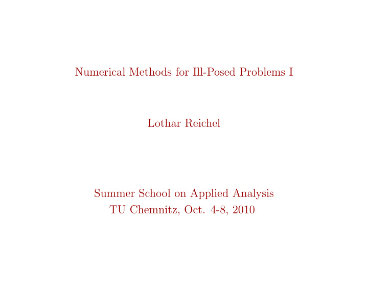 numerical methods for ill posed problems i lothar reichel