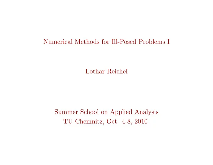 numerical methods for ill posed problems i lothar reichel