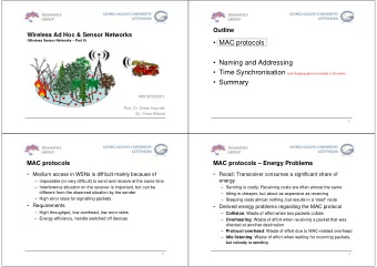 MAC protocols   Naming and Addressing  Time Synchronisation (self studying part not