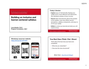 Building an inclusive and  Discuss ideas and practices about the purpose  learner-centered