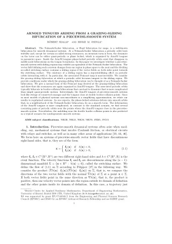 D TONGUES ARISING FROM A GRAZING-SLIDING  ARNOL  BIFURCATION OF A PIECEWISE-SMOOTH SYSTEM  R