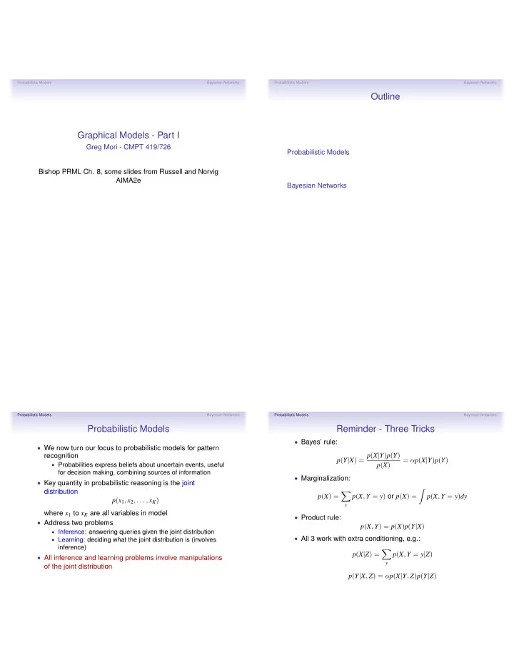 outline graphical models part i
