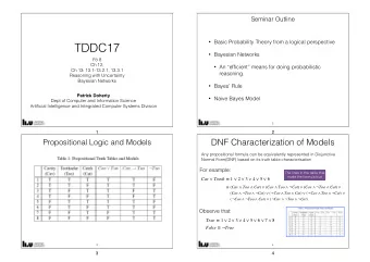 TDDC17  Bayesian Networks  F 8  Ch 12,  An efficient means for doing probabilistic