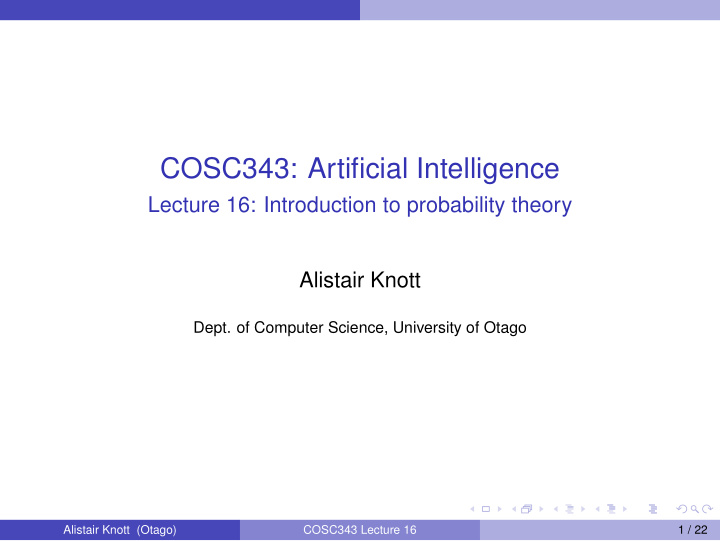 cosc343 artificial intelligence