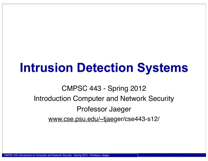 intrusion detection systems