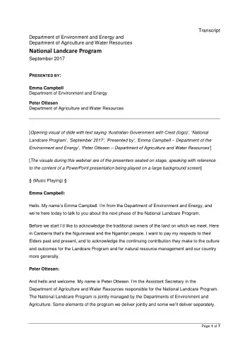 National Landcare Program  September 2017 P RESENTED BY :  Emma Campbell  Department of Environment