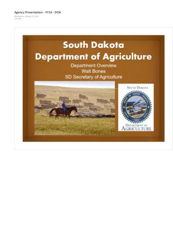 Agency Presentation - FY14 - DOA  Wednesday, January 23, 2013  5:41 PM SD Department of Agriculture