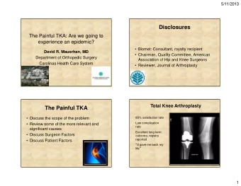Disclosures  The Painful TKA: Are we going to  experience an epidemic?   Biomet: Consultant,