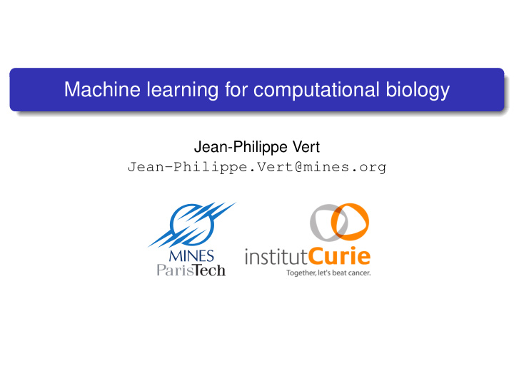 machine learning for computational biology