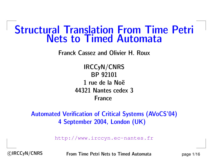 structural translation from time petri nets to timed