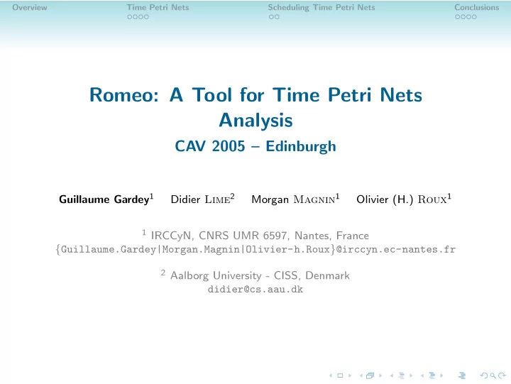 romeo a tool for time petri nets analysis