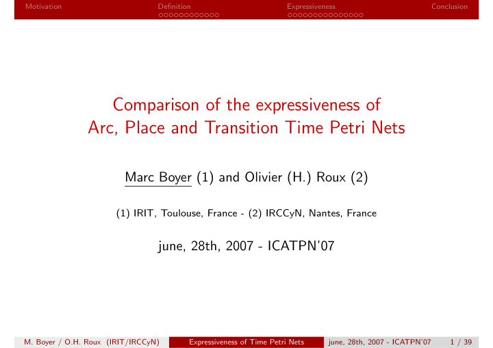 comparison of the expressiveness of arc place and