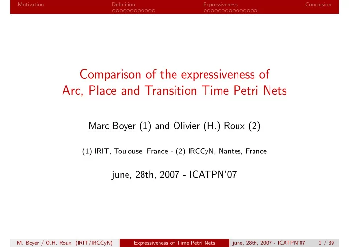 comparison of the expressiveness of arc place and