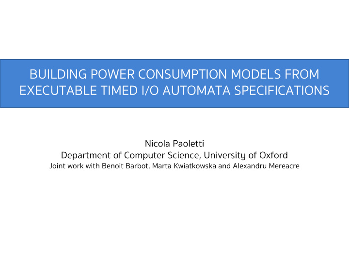 building power consumption models from executable timed i