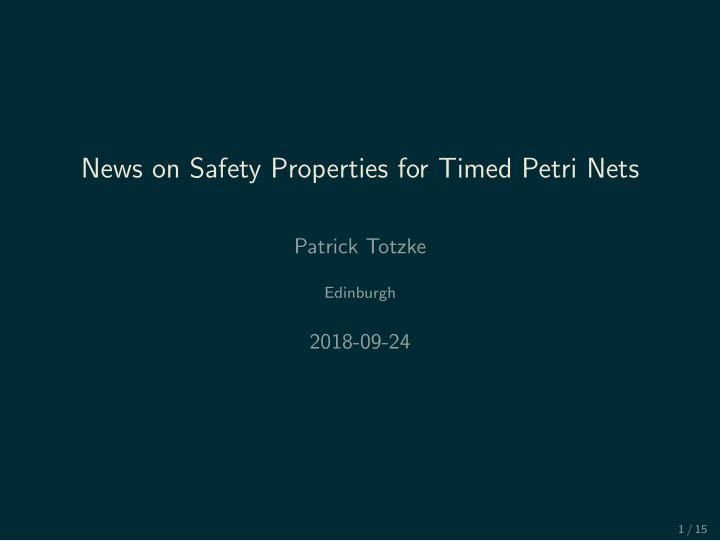 news on safety properties for timed petri nets