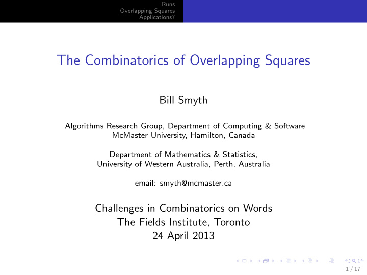 the combinatorics of overlapping squares