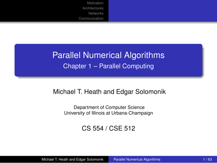 parallel numerical algorithms