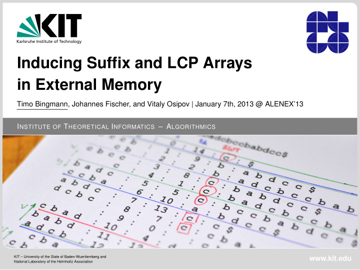inducing suffix and lcp arrays in external memory